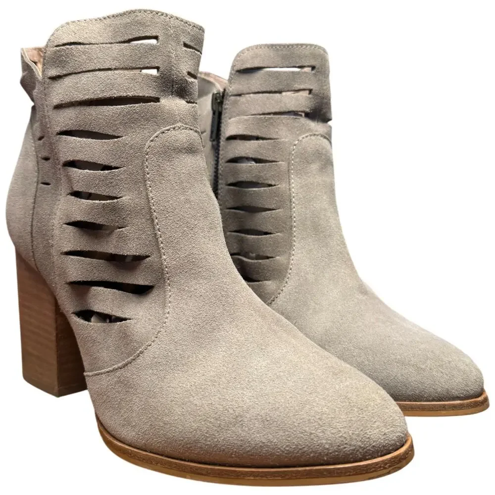 SEYCHELLES Let's Go Crazy Women 8.5 Taupe Suede Cutout Block Heel Ankle Boots
